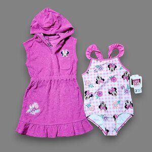 New! Disney Minnie Mouse Toddler Girls Sz 5T Swim Set (Swimsuit & Cover-Up)
